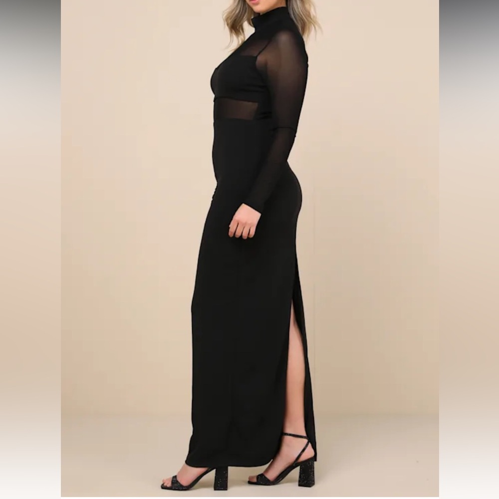 Black Sheer-Panel Long Sleeve Maxi Dress - Picture 2 of 6
